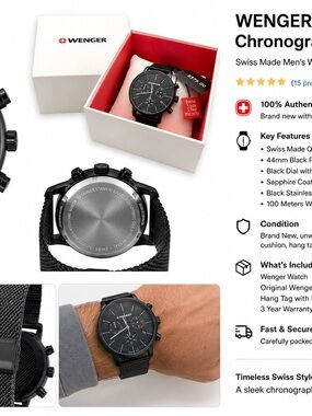 Wenger Men’s Black Chronograph Watch